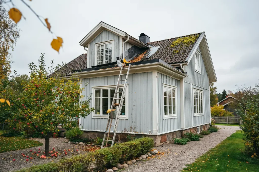 septemberprojekt f r huset f rbered tak och h ngr nnor inf r h stens regn och l vfall